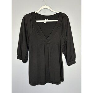 Old Navy Y2K Babydoll Top Womens M Black 3/4 Puff Sleeve V Neck Empire Waist